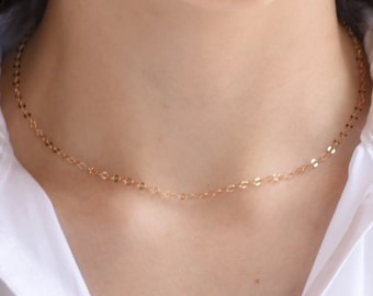 14K Gold Delicate Necklace Gold Choker. 14K gold necklace.