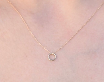 14K Solid Gold Circle Charm Necklace - 14k Gold Circle Necklace