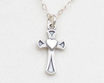 Dainty Sterling Silver Cross Necklace: Religious Charm, First Communion Gift