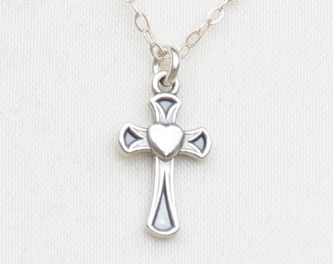 Tiny Cross Necklace Girl, Christmas Easter Gift, Silver Religious Charm for Her, Dainty Religious Pendant, First Communion Present