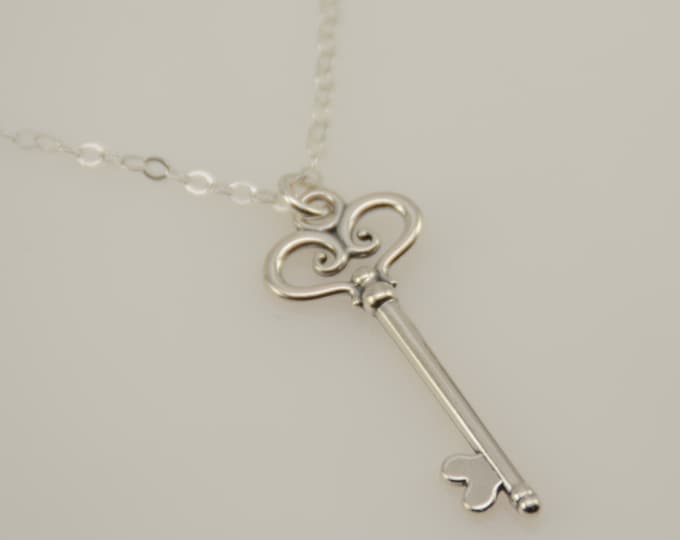 Key necklace, Silver key necklace, Tiny Key Necklace