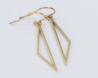 14K Triangle earrings - 14k gold earrings. 14K yellow gold geometric earrings. Christmas gift.