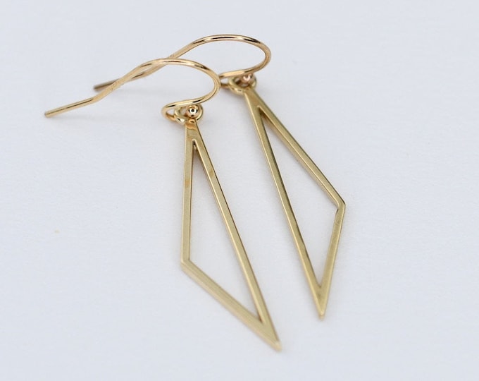 14K Triangle earrings - 14k gold earrings. 14K yellow gold geometric earrings. Christmas gift.