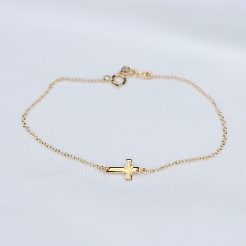 14K Gold Cross Bracelet Solid Gold Cross Bracelet Etsy
