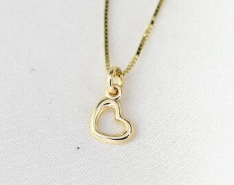 14K Gold Tiny Open Heart Necklace