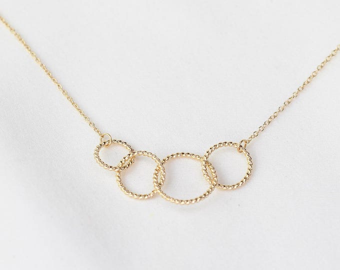 40th Birthday gift. 14k Gold 4 Interlocking Circle Necklace. 4 Generations Necklace Gift. 14k Gold Eternity Necklace.