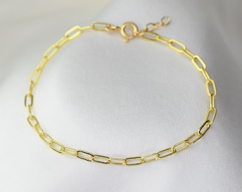 Gold Filled Paper Clip Chain Bracelet 2.5mm • Minimal Link Bracelet • Yellow Gold Filled Jewelry • Everyday Bracelet