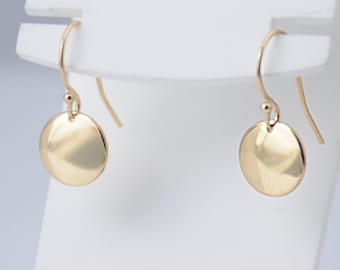 14K Solid Gold Tiny Disc Earrings, Simple Dainty Style