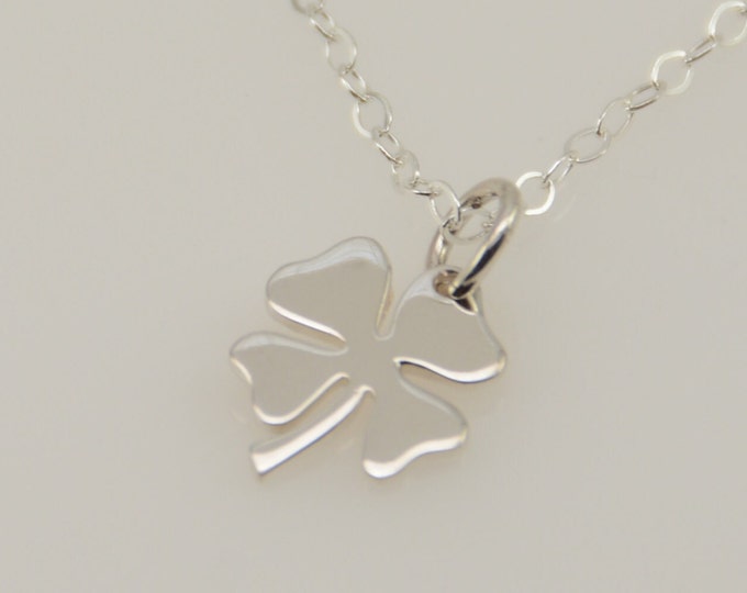 Lucky charm necklace. Four leaf clover pendant. Sterling silver necklace. Sterling silver clover charm