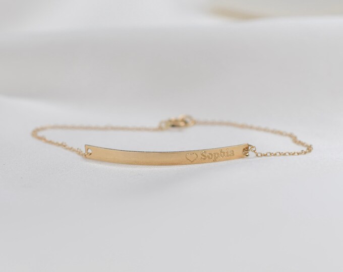 14K Gold Personalized Bar Bracelet. 14k Gold bracelet.