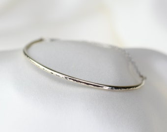 14K White Gold Bar Bracelet: Dainty Cable Chain