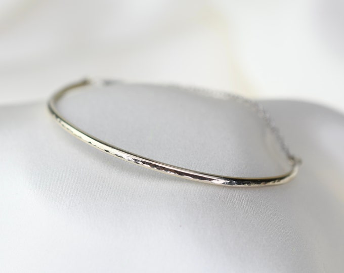 14K Solid White Gold Bar Bracelet - 14K White Gold Dainty Bar Bracelet - 14K Solid White Gold Narrow Bar Bracelet