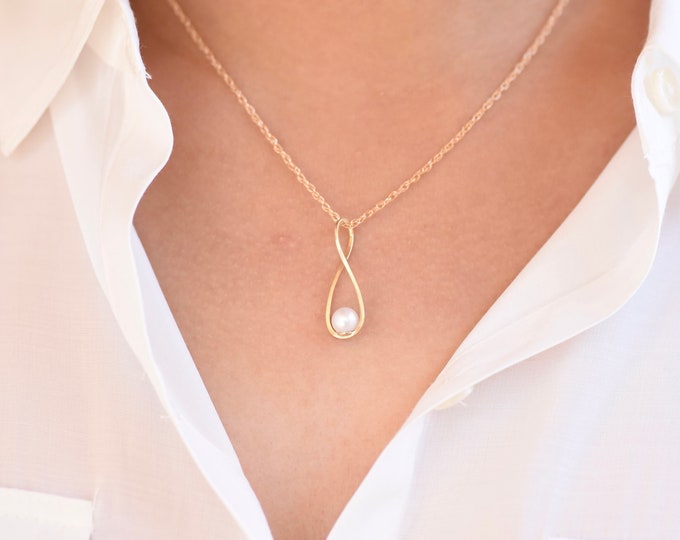 14K Gold Infinity Necklace - Infinity with pearl necklace