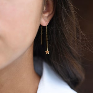 14K Gold Tiny Star Threader Earrings