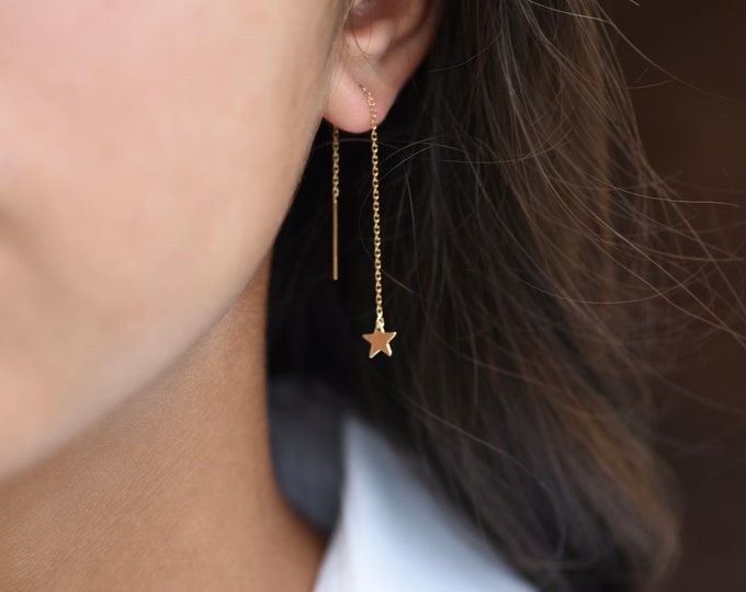 14K Gold Tiny Star Threader Earrings