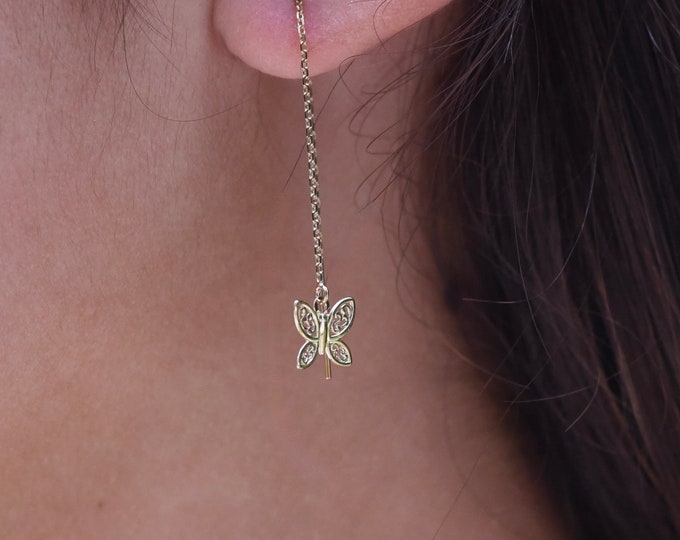 14K Gold Butterfly Threader Earrings