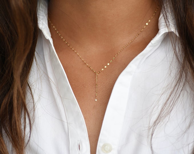 14K Gold Delicate Sparkle Y Necklace