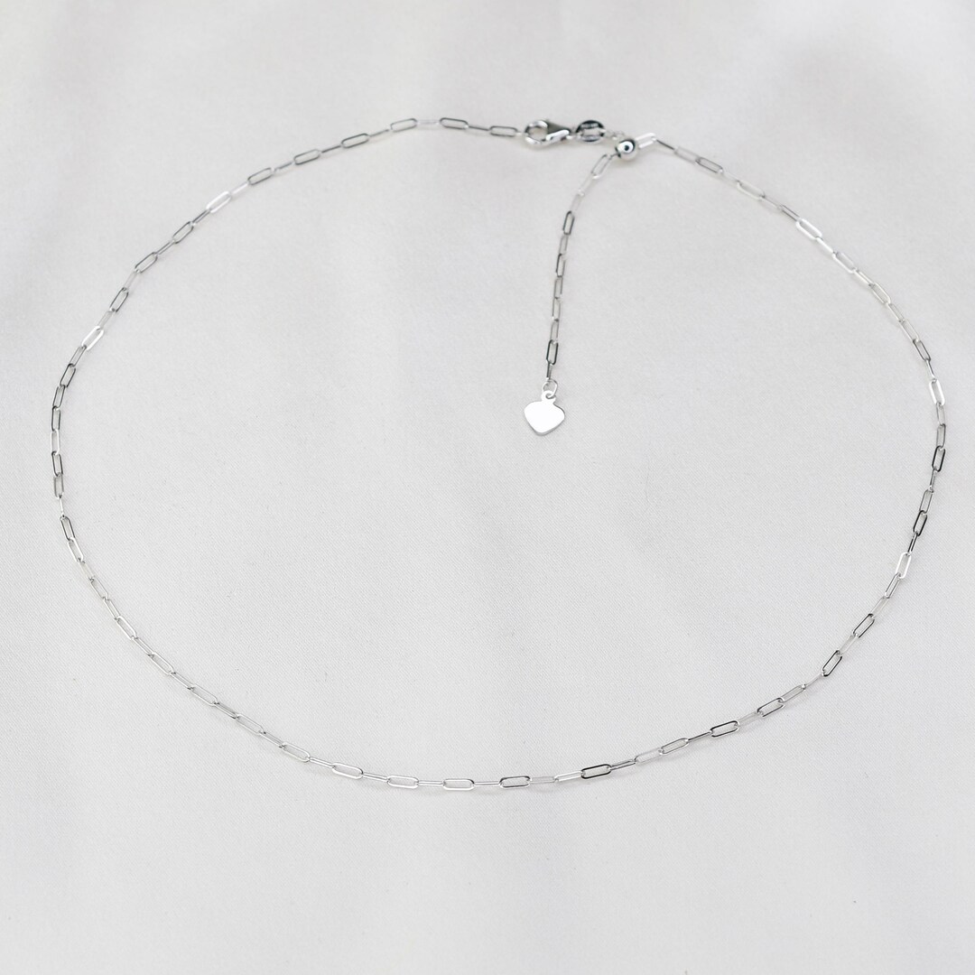 14K Gold Paper Clip Chain Necklace 14K White Gold Adjustable Etsy