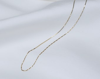 14K Solid Gold 0.6mm Box Chain. 14K solid gold adjustable necklace 16"-18"