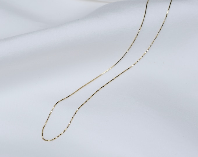 14K Solid Gold 0.6mm Box Chain. 14K solid gold adjustable necklace 16"-18"