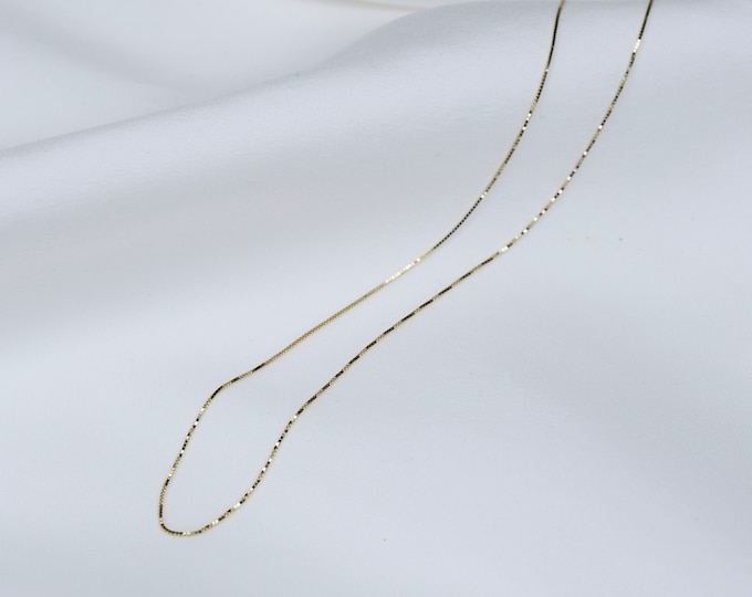 14K Solid Gold 0.5mm Box Chain. 14K solid gold adjustable necklace 16"-18"