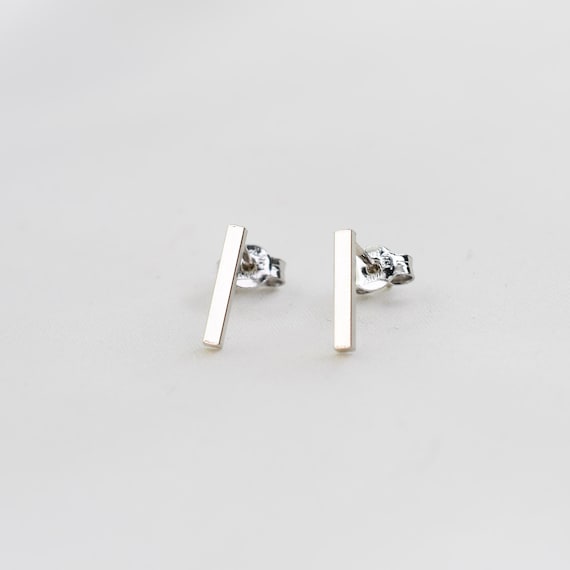 14K White Gold Bar Earrings. 14K White Gold Simple Earrings. 14K