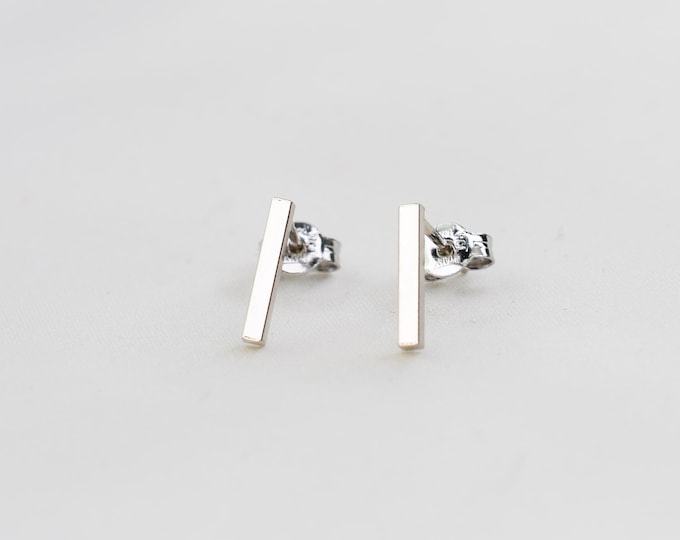 14K White Gold Bar Earrings. 14K White Gold Simple Earrings. 14K Solid White Gold Minimalist Earrings