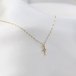 14K Solid Gold Tiny Cross Necklace. 14K Gold Small Cross Pendant. 14k ...