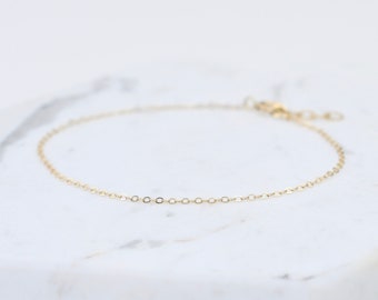 Gold Dainty Chain Bracelet - Ultra Delicate 14K Solid Gold Bracelet - Thin chain bracelet - 14k yellow gold. 14k white gold