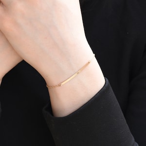 14K Gold Bar Bracelet. Magnetic clasp gold bar bracelet, 14k simple bracelet.