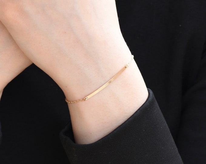 14K Gold Bar Bracelet. Magnetic clasp gold bar bracelet, 14k simple bracelet.