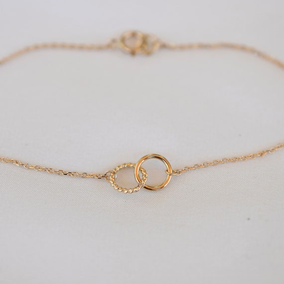 14k Gold Interlocking Bracelet. 14k Gold Double Circle Etsy
