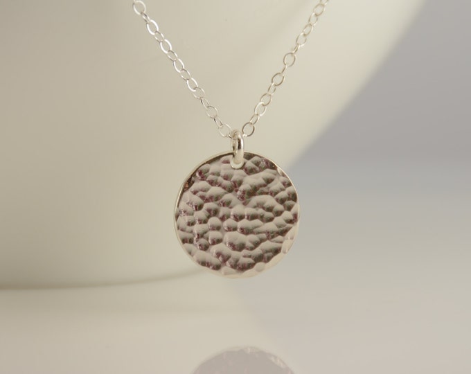 Hammered disc necklace. 5/8" disc necklace. 1/2" disc necklace. Small disc necklace