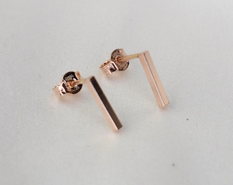 14K Solid Rose Gold Bar Earrings: Minimalist Style