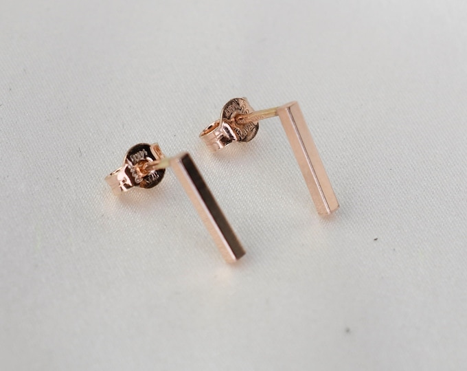 14K Rose Gold Bar Earrings. 14K Rose Gold Simple Earrings. 14K Solid Rose Gold Minimalist Earrings