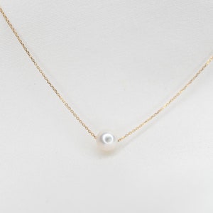 14K Gold Delicate Pearl Necklace, 14K Gold Delicate Choker. 14K gold floating small pearl necklace. 14k yellow gold. 14k white gold