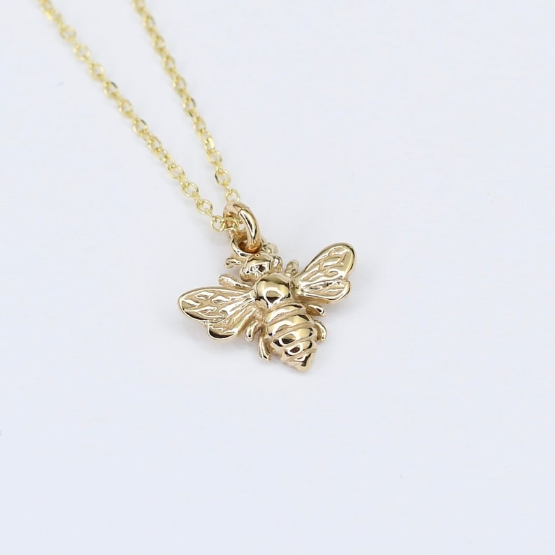 14K Solid Gold Honey Bee Necklace 14K Gold Tiny Honeybee Etsy