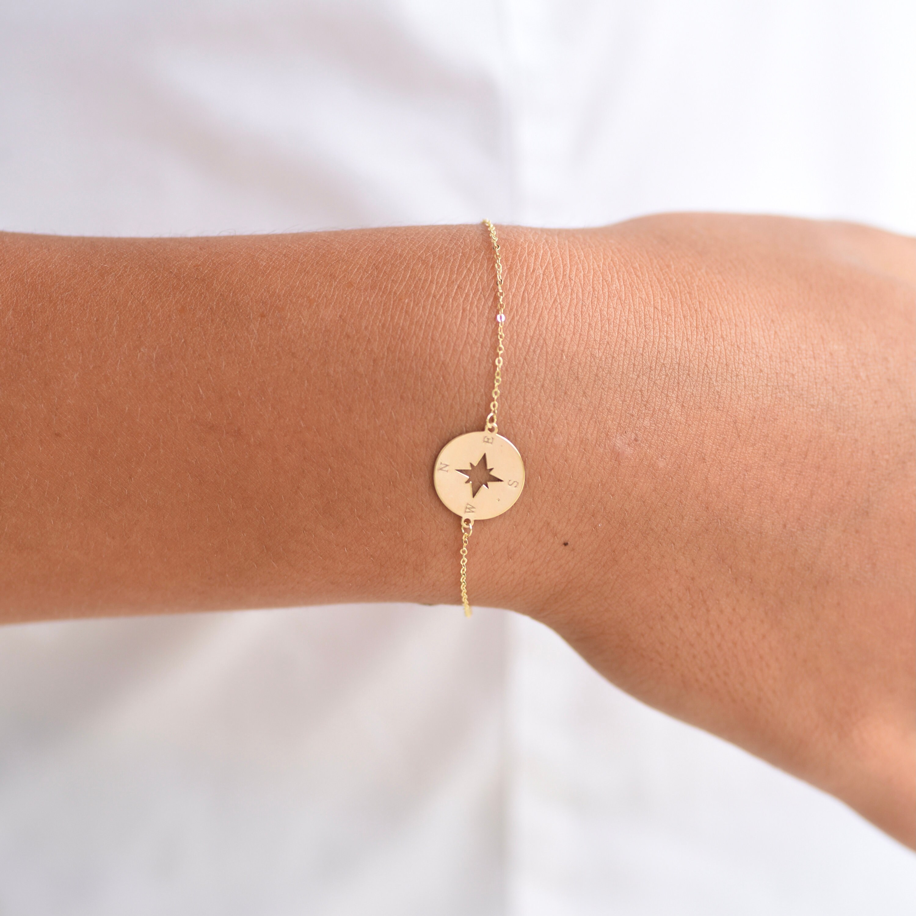14K Gold Compass Bracelet Adjustable 14k Gold Compass Etsy