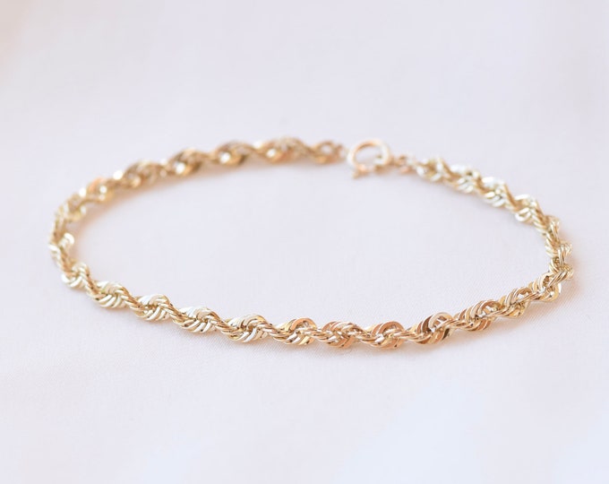 14k Gold Rope Chain Bracelet- 14k gold 3.2mm lite rope chain bracelet