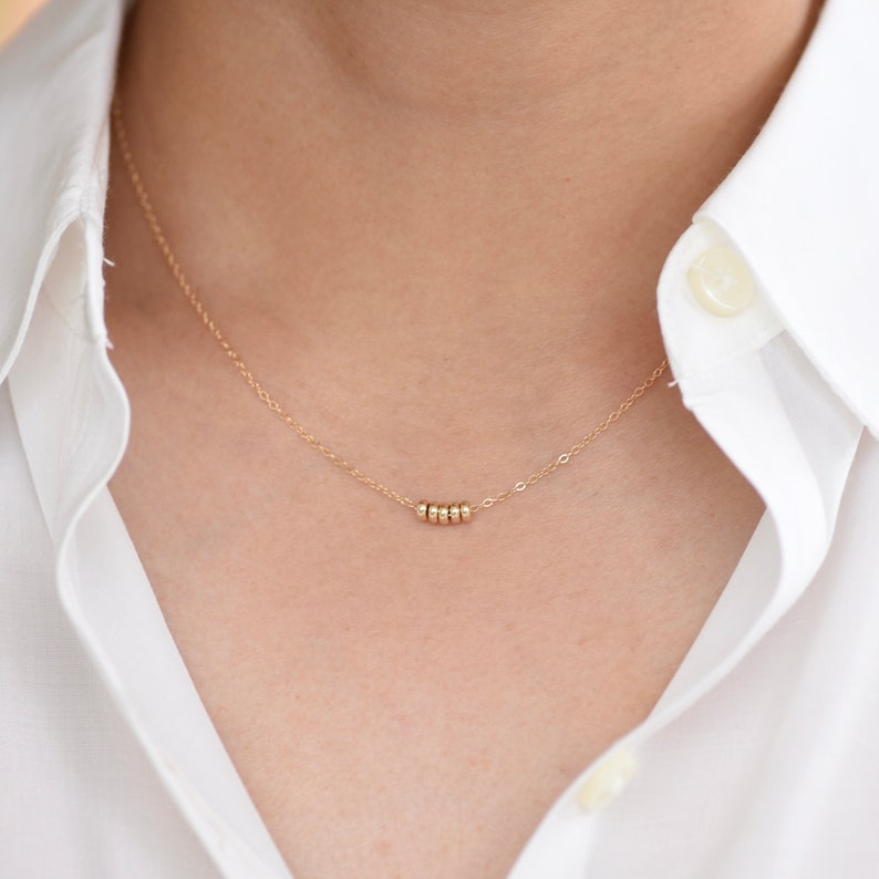 14K Gold Dainty Beads Necklace. 14K Gold Delicate Necklace. Etsy