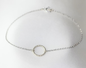 14K White Gold Circle Bracelet: Dainty Cable Chain