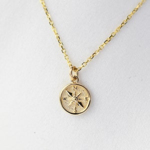 14K Gold North Star Charm Necklace. 14k gold compass necklace, Graduation gift, Travel necklace
