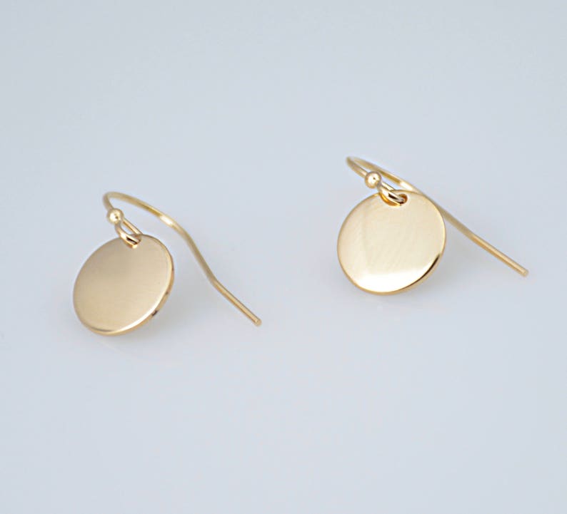 14K solid gold earrings. 14K solid gold tiny disc earrings. Tiny gold disc earrings. Simple earrings. Dainty earrings. Gift for her. image 6