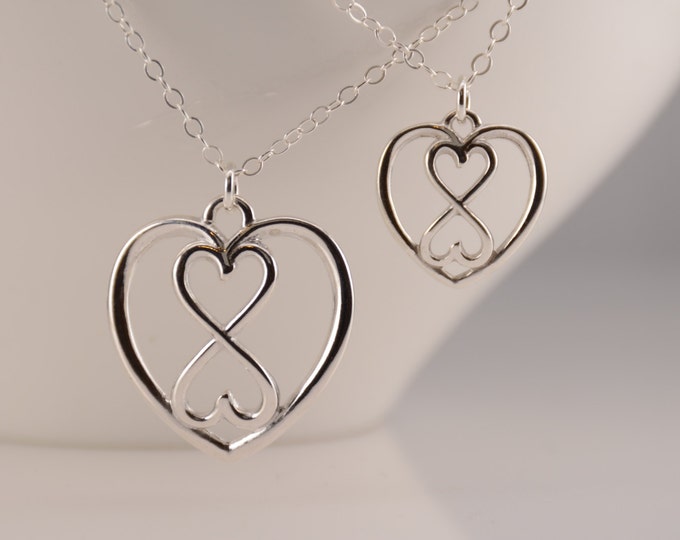 Mother's Day Gift - Special - Mother Daughter Necklaces.  Mother Daughter heart Infinity necklace set.