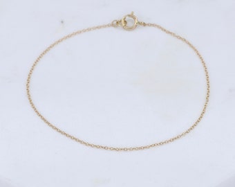 14k Solid Gold Delicate Chain Bracelet - 14K Solid Gold 1mm Cable Chain Bracelet. 14k white gold bracelet