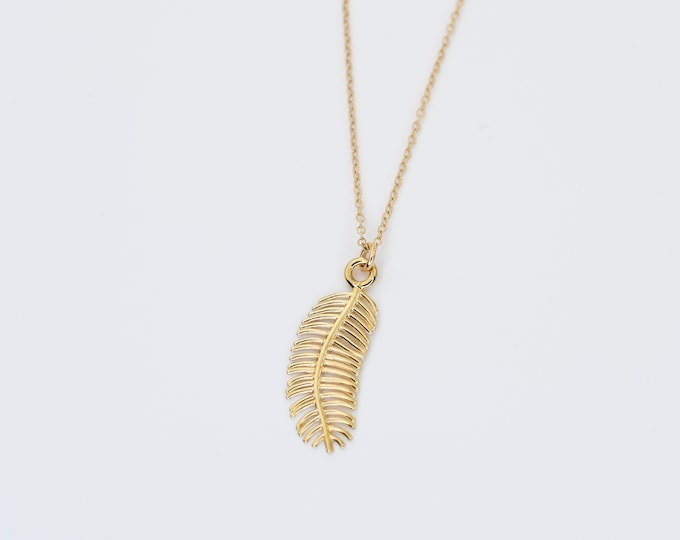 14k Solid Gold Feather Necklace - Feather Necklace