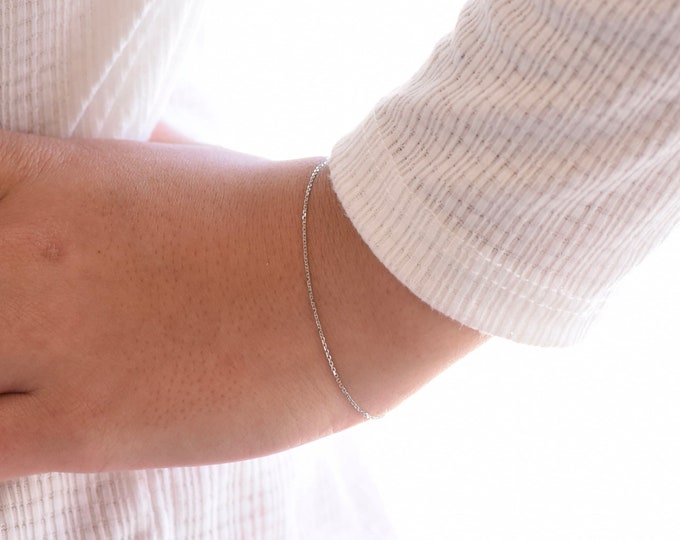 14K White Gold Dainty Chain Bracelet - Ultra Delicate 14K Solid White Gold Bracelet - Thin chain bracelet