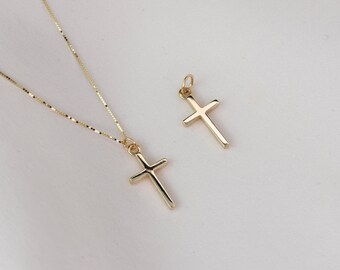 Hammered Cross Necklace 14K Solid Gold, Dainty Gold Cross Pendant,
