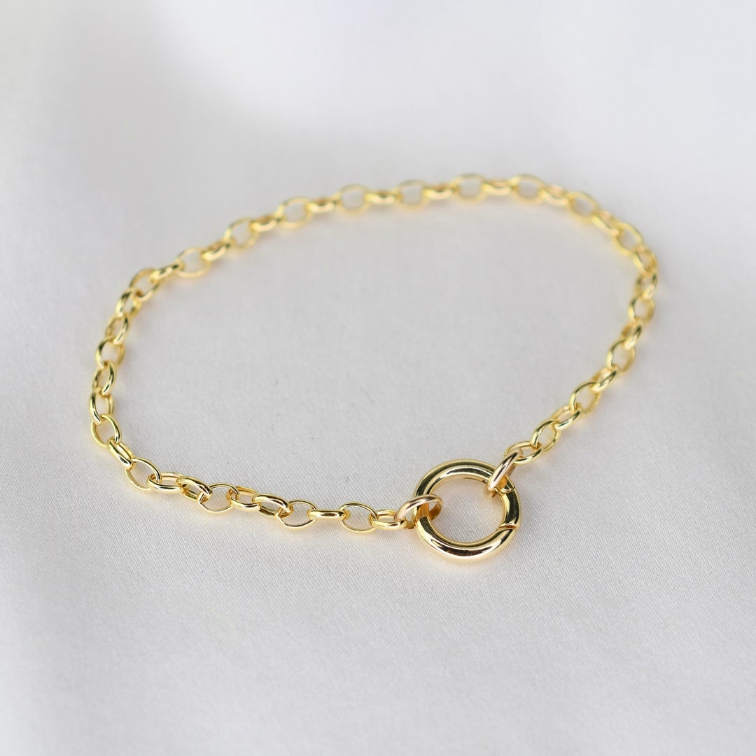 14K Gold Charm Holder Bracelet. 14K Gold Rolo Chain Bracelet Etsy