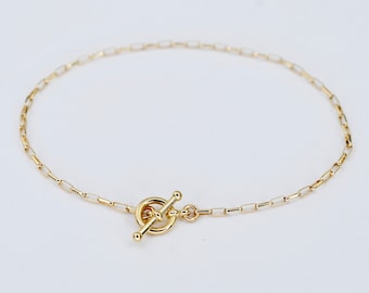 Solid Gold Bracelet - Gold Delicate Toggle Bracelet